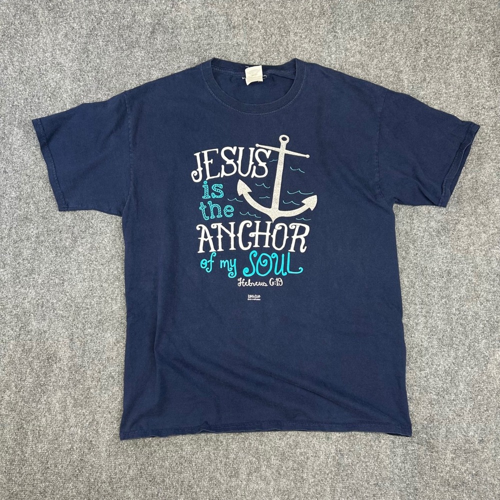 Kerusso Jesus Is The Anchor Of My Soul Navy Blue Graphic T-Shirt Mens Large L